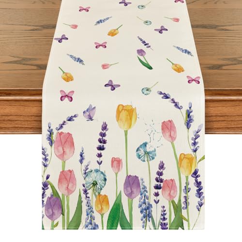 Artoid Mode Tulpen Lavendel Sommer Tischläufer, Saisonnal Küche Tisch Dekoration Drinnen Urlaub Party Dekor 40x140 cm von Artoid Mode