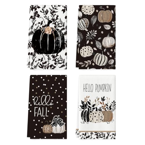 Artoid Mode Tupfen Kürbisse Blätter Fliege Blumen Herbst Küchentücher Geschirrtücher, 42x65 cm Fall Dekoration Polyester Handtücher 4er Set von Artoid Mode