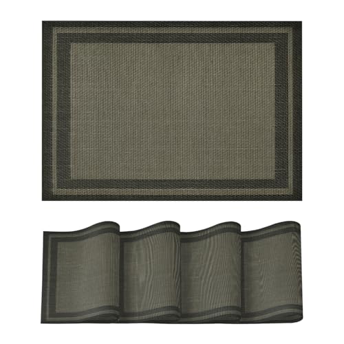 Artoid Mode Vinyl Schwarz Gold PVC Platzsets 4er Set, 30x45cm Tischsets Waschbar Schmutzabweisend Hitzebeständig Platzdeckchen Innen Küche Deko von Artoid Mode