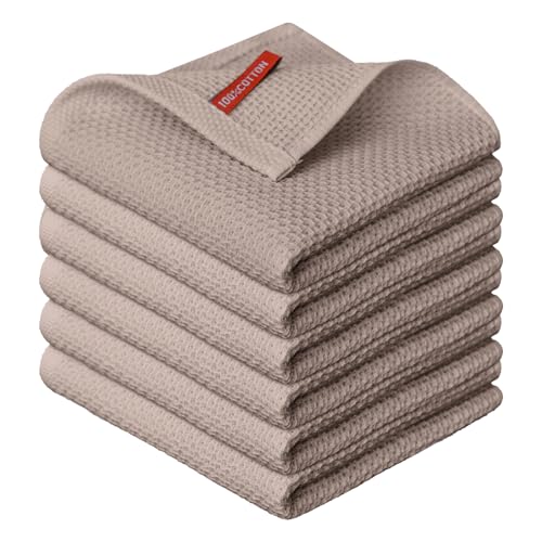 Artoid Mode Waffel Braun 100% Baumwolle Weiche Küchentücher Geschirrtücher, 6er Set 30x30 cm Waschbar Saugfähig Spüllappen Reinigung Küchen von Artoid Mode