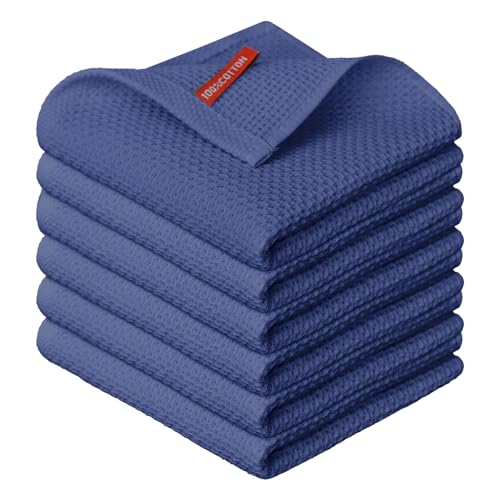 Artoid Mode Waffel Dunkelblau 100% Baumwolle Weiche Küchentücher Geschirrtücher, 6er Set 30x30 cm Waschbar Saugfähig Spüllappen Reinigung Küchen von Artoid Mode