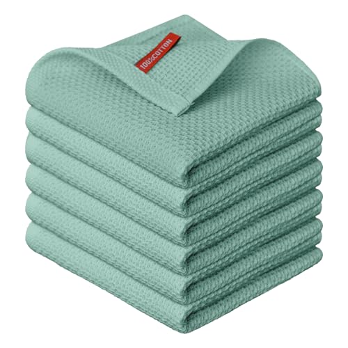 Artoid Mode Waffel Lichtgrün 100% Baumwolle Weiche Küchentücher Geschirrtücher, 6er Set 30x30 cm Waschbar Saugfähig Spüllappen Reinigung Küchen von Artoid Mode