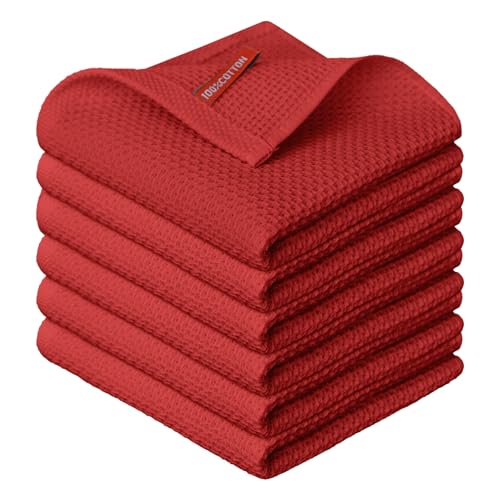 Artoid Mode Waffel Rot 100% Baumwolle Weiche Küchentücher Geschirrtücher, 6er Set 30x30 cm Waschbar Saugfähig Spüllappen Reinigung Küchen von Artoid Mode