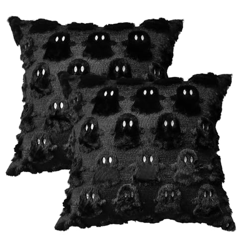 Artoid Mode Weich Künstliche Pelz Schwarz Geist Halloween Kissenbezüge 2er Set, 45x45 cm Plüsch Samt Sofakissen Zierkissenbezug Schlafzimmer Deko von Artoid Mode