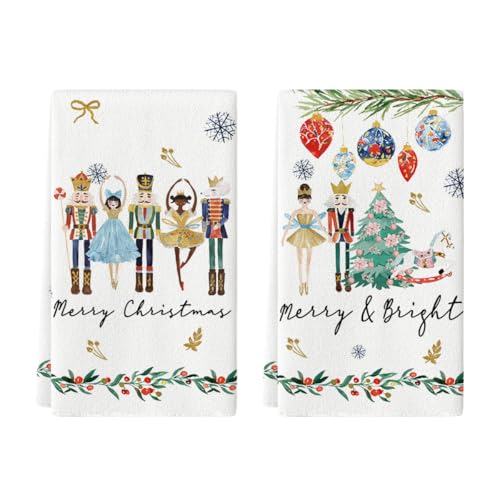Artoid Mode Weihnachtskugeln Nussknacker Baum Weihnachten Küchentücher Geschirrtücher, 42x65 cm Merry Bright Deko Polyester Handtücher 2er Set von Artoid Mode