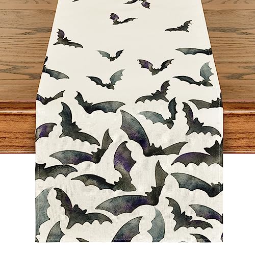 Artoid Mode Weiß Scherenschnitt Fledermaus Halloween Tischläufer, Saisonnal Küche Tisch Drinnen Urlaub Party Dekor 40x140 cm von Artoid Mode