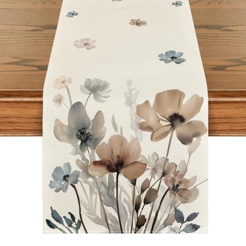 Artoid Mode Wilde Tuschemalerei Blumen Blätter Frühling Tischläufer, Sommer Küche Esstisch Dekoration Drinnen Urlaub Party Dekor 40x140 cm von Artoid Mode