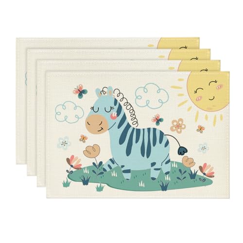 Artoid Mode Zebra Sonne Dschungel Kinder Platzsets 4er Set, 30x45cm Tischset Waschbar Platzdeckchen Küche Party Deko von Artoid Mode