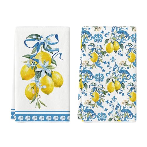 Artoid Mode Zitrone Blumen Floral Sommer Küchentücher Geschirrtücher, 42x65 cm Saisonale Frühling Dekoration Handtücher 2er Set von Artoid Mode