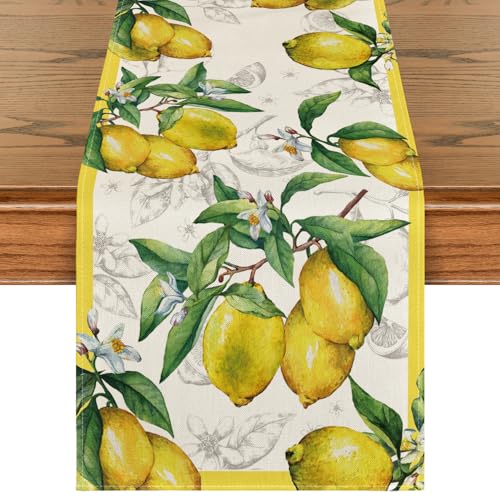 Artoid Mode Zitrone Sommer Tischläufer, Saisonnal Frühling Küche Esstisch Waschbar Dekoration Drinnen Urlaub Party Dekor 40x240 cm von Artoid Mode