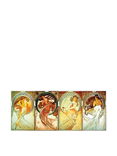 Artopweb Mucha-Poetry, Dance, Painting, Music (Dekorative Paneele 120x50 cm), Holz, Multicolor, 120 x 1,8 x 50 cm von Artopweb