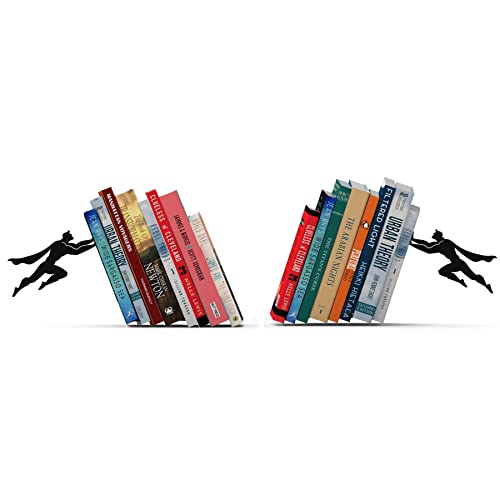 Stylische Metall Buchstütze in Schwarz - Bücherhalter für jeden Winkel, Regalbrett, Schreibtisch, Desk - Deko Buch Organizer Bücherhalter - die coolste Geschenkidee (2 x Superheld) von Artori Design