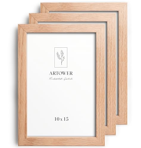 Artower® 3x Bilderrahmen für 10 x 15 cm Natur Holz Eiche Dünner Rahmen | 3er Set Posterrahmen | Picture Frame Oak Wood 10x15cm | Holzrahmen Holz-Bilderrahmen | Holzbilderrahmen Poster Echtholz von Artower