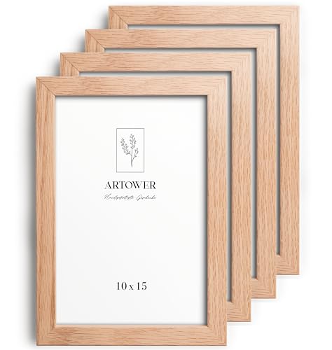 Artower® 4x Bilderrahmen für 10 x 15 cm Natur Holz Eiche Dünner Rahmen | 4er Set Posterrahmen | Picture Frame Oak Wood 10x15cm | Holzrahmen Holz-Bilderrahmen | Holzbilderrahmen Poster Echtholz von Artower