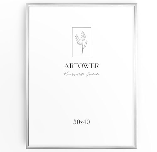 Artower® Bilderrahmen Silber Metall Dünner Rahmen für 30 x 40 cm | Posterrahmen Groß Collage | Picture Frame Metal 30x40 cm | Aluminium Schmal Bilderrahmen | Silver Poster Rahmen von Artower