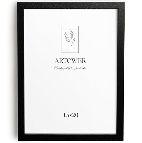 Artower® Bilderrahmen für 15 x 20 cm Schwarz Holz Dünner Rahmen | Posterrahmen Groß Vintage Collage | Picture Frame Black Wood 15x20 cm | Holzbilderrahmen Poster Rahmen Echtholz von Artower
