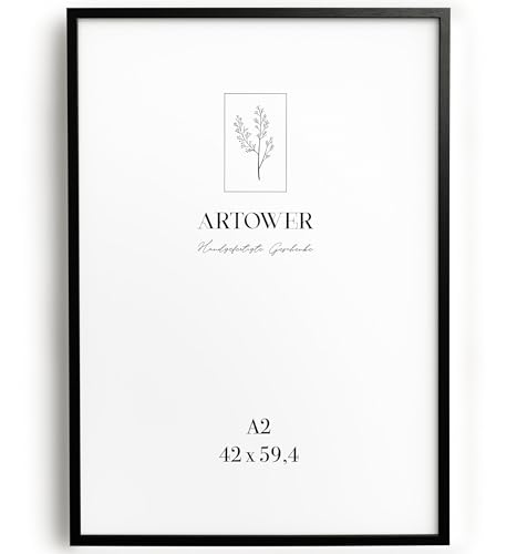 Artower® Bilderrahmen für DIN A2 42 x 59,4 cm Schwarz Holz Dünner Rahmen | Posterrahmen Groß Vintage Collage | Picture Frame Black Wood 42 x 59,4cm | Holzbilderrahmen Poster Rahmen Echtholz von Artower