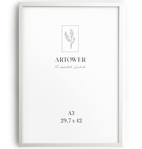 Artower® Bilderrahmen für DIN A3 30 x 42 cm Weiß Holz Dünner Rahmen | Posterrahmen Groß Vintage Collage | Picture Frame White Wood 29,7 x 42cm | Holzbilderrahmen Poster Rahmen Echtholz von Artower