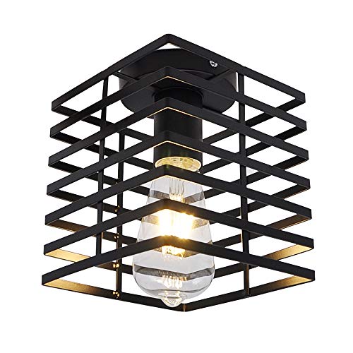 Artpad Plafoniera nera verniciata per illuminazione notturna del corridoio con gabbia metallica, plafoniera antiruggine semplice con montaggio superficiale con lampadina a led per scala bagno von Artpad