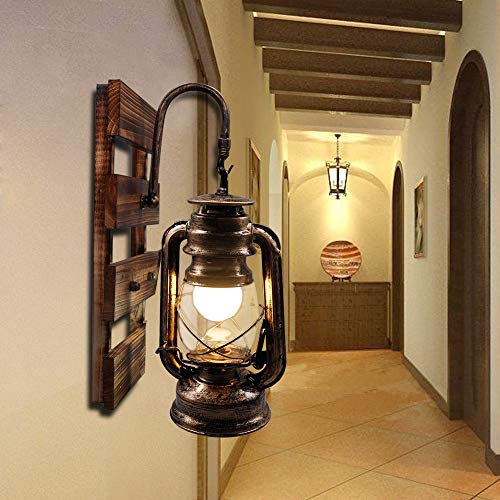 Artpad Rustikale Kerosinlampe an der Wand montiert, E27 Haken hängende Wandleuchte mit Holzsockel, Innenbar Kaffee Restaurant Korridor Dekor Wandlampen von Artpad