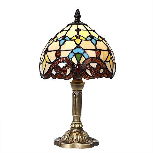 Artpad Tiffany Style Tischlampe, Handcraft Glasmalerei Lampenschirm Tischlampen, Nachttisch, Wohnzimmer, Bar Mediterrane Tischlampe mit Metallsockel(Glühbirne nicht enthalten) von Artpad