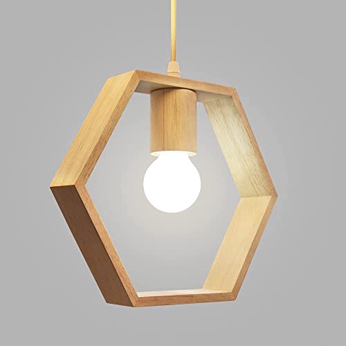 Artpad Nordic Wooden Hexagon Geometric Pendelleuchten Single Head Hanging Esszimmer Bar Restaurant Holz Lampe (Glühbirne nicht enthalten) von Artpad