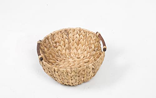 Artra Design GmbH Korb-Schale PIA aus Wasserhyazinthe Natur mit Holzgriff BSCI Ordnungshelfer Rund Aufbewahrung Obstschale Ordnungshelfer Dekoschale Regalaufbewahrung Aufbewahrungskorb Regalkorb von Artra Design GmbH