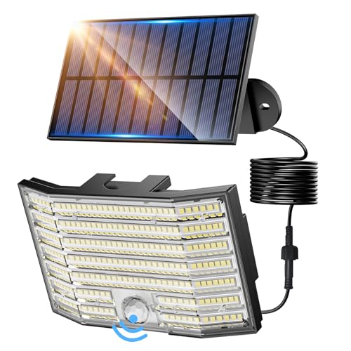 Artrastar Solarleuchten 226 LED Solarlampen Für Außen Mit Bewegungsmelder 3 Modi Aussen licht 5 M Kabel Strahler Wandleuchte IP65 Für Garten, Garage, Hof, Rasen, Haustüren (1 Stück) von Artrastar