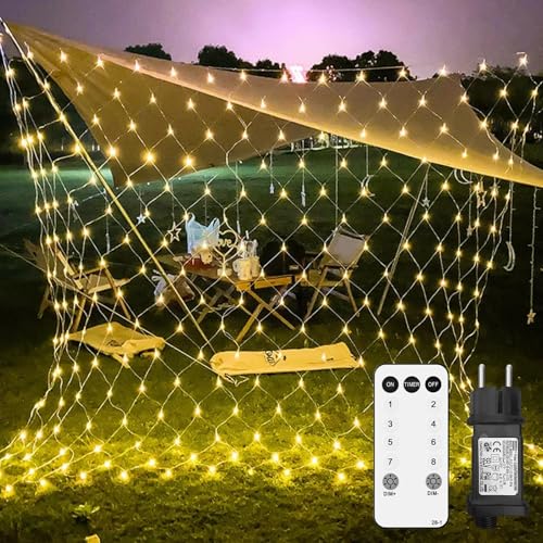 Artrastar Lichternetz Außen 2x2m 144 LED Lichterkette Außen Netz mit Stecker IP44 Wasserdicht 8 Modi Timer für Weihnachtsbeleuchtung Innen Büsche Garten Zimmer Balkon Wand Warmweiß von Artrastar
