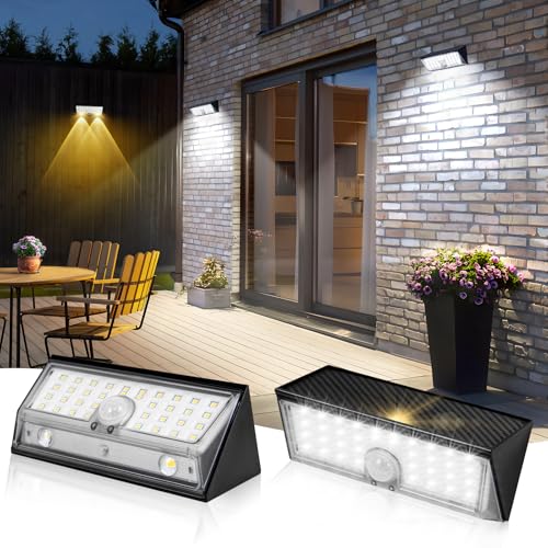 Artrastar Solarlampen für Außen mit Bewegungsmelder 38 LED Solarleuchten für Außen Solarlichter 4 Modi Solarstrahler Garten Beleuchtung Wandleuchten 2 Stück von Artrastar