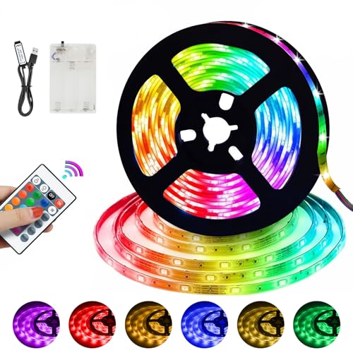 LED Streifen 5M Klebe LED Strip USB oder Batteriebetrieben RGB 5050 Ferndimmbar 16 Farben Fancy LED Lichterkette Band für Zimmer, Wohnzimmer, TV hintergrundbeleuchtung, Bar, Party von Artrastar