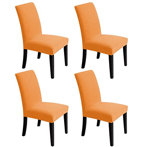 Stuhlhussen für Esszimmer – Stretch-Stuhlhussen für dekorativen Sitzschutz, ohne Armlehnen, abnehmbar, waschbar, elastisch, für Abendessen, universelles Spandex, solides Stuhlhussen-Set (4, Orange) von Artrello