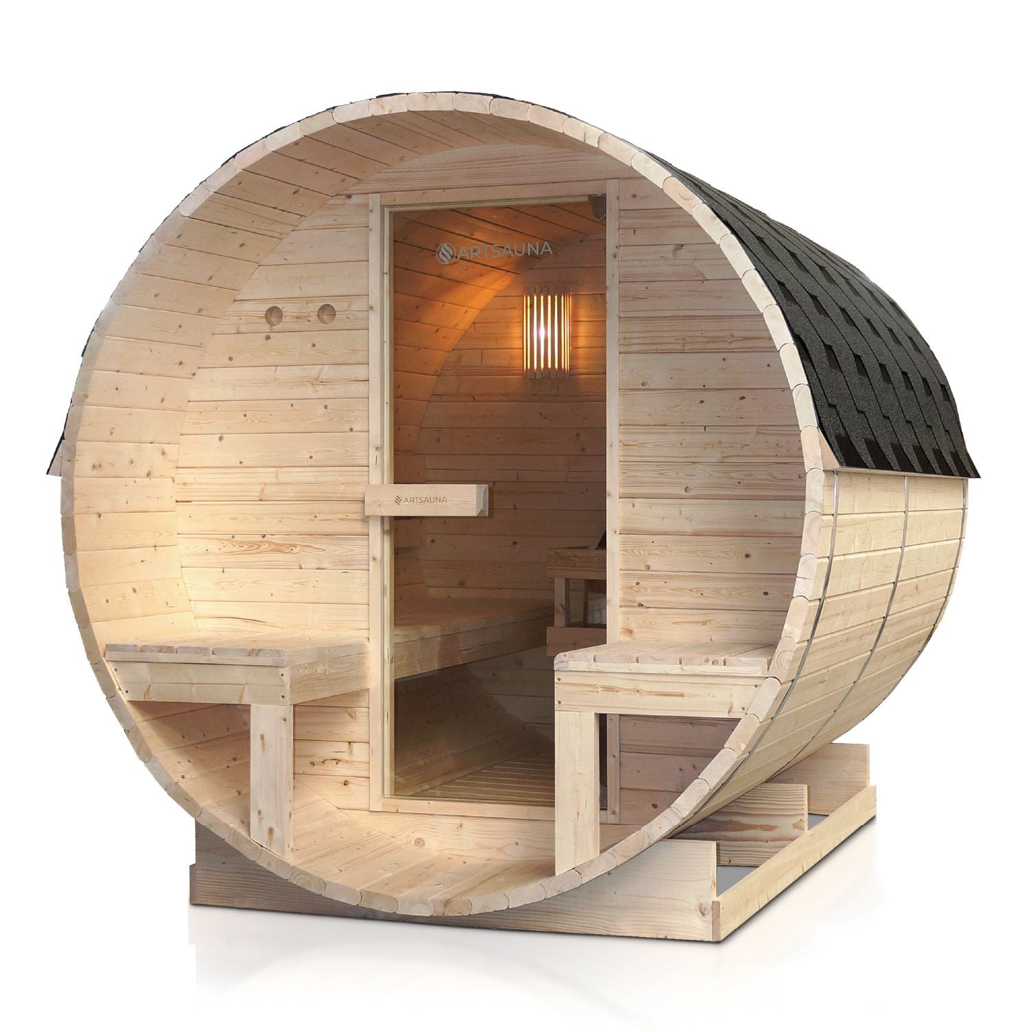Outdoor Fasssauna Spitzbergen 220 mit zwei Bänken Outdoor Fasssauna Spitzbergen 220 mit zwei Bänken von Artsauna Shop