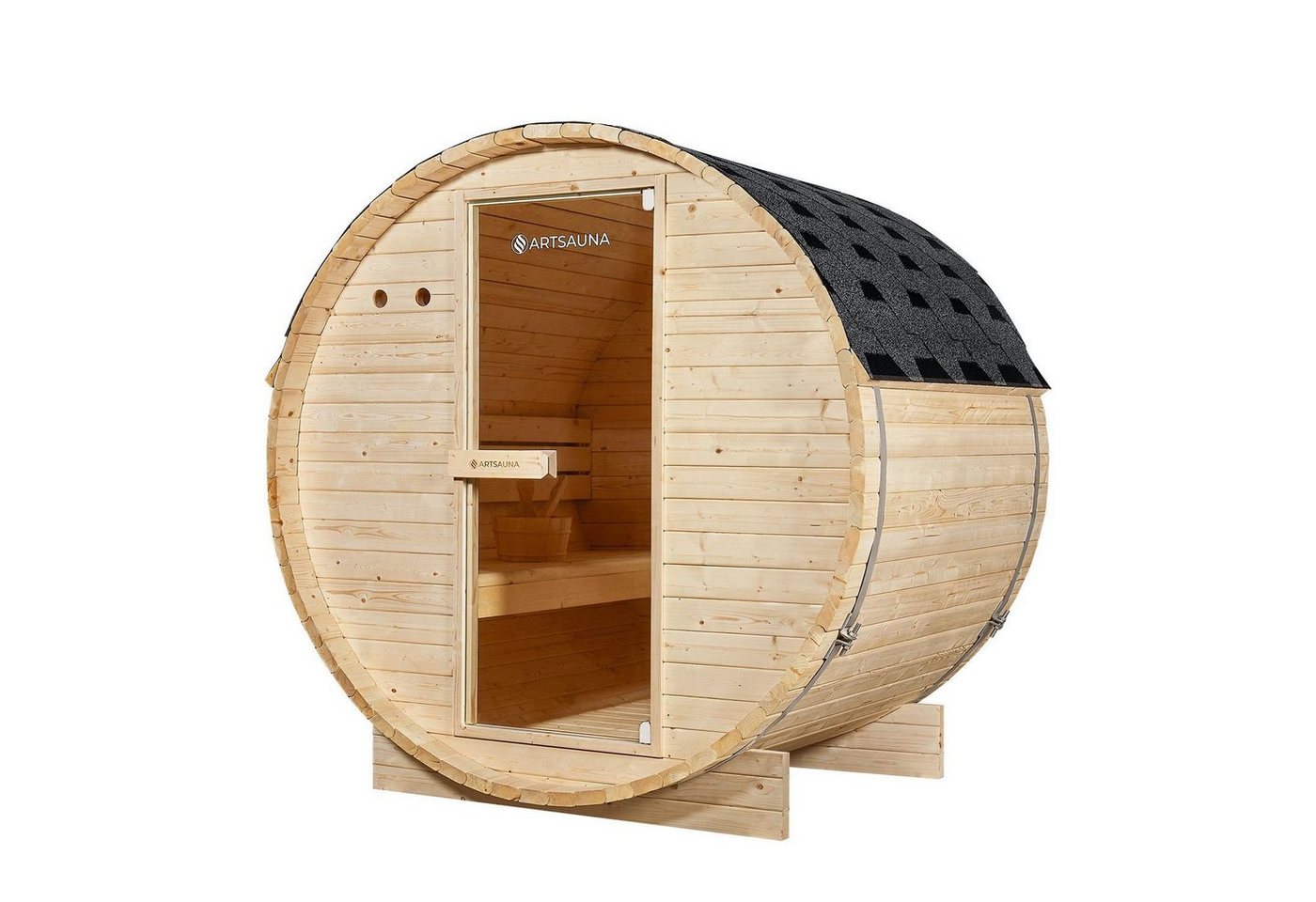 Artsauna Fasssauna Spitzbergen 120, BxTxH: 191 x 120 x 193 cm, für 2 Personen, Fichtenholz, 3,6 kW Elektro-Ofen, Komplett-Set von Artsauna