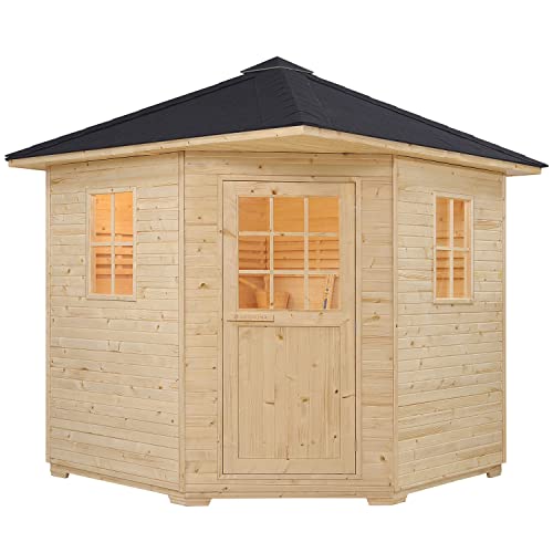 Artsauna Gartensauna Eldur mit 8 kW Ofen, Beleuchtung & Zubehör - Saunahaus aus Fichtenholz - Außensauna für 4 Personen - Outdoor Sauna 200x200x256 cm von Artsauna