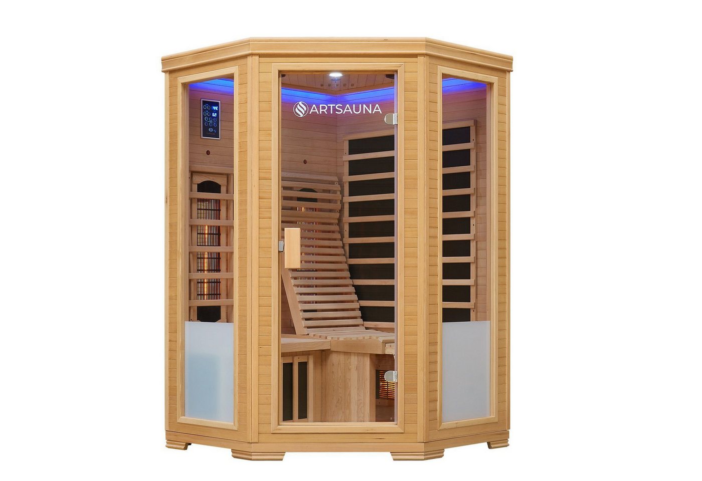 Artsauna Infrarotkabine Aalborg Triplex-Heizsystem, für 2 Personen, Hemlockholz, HiFi-System, Ionisator, LED-Farblicht von Artsauna