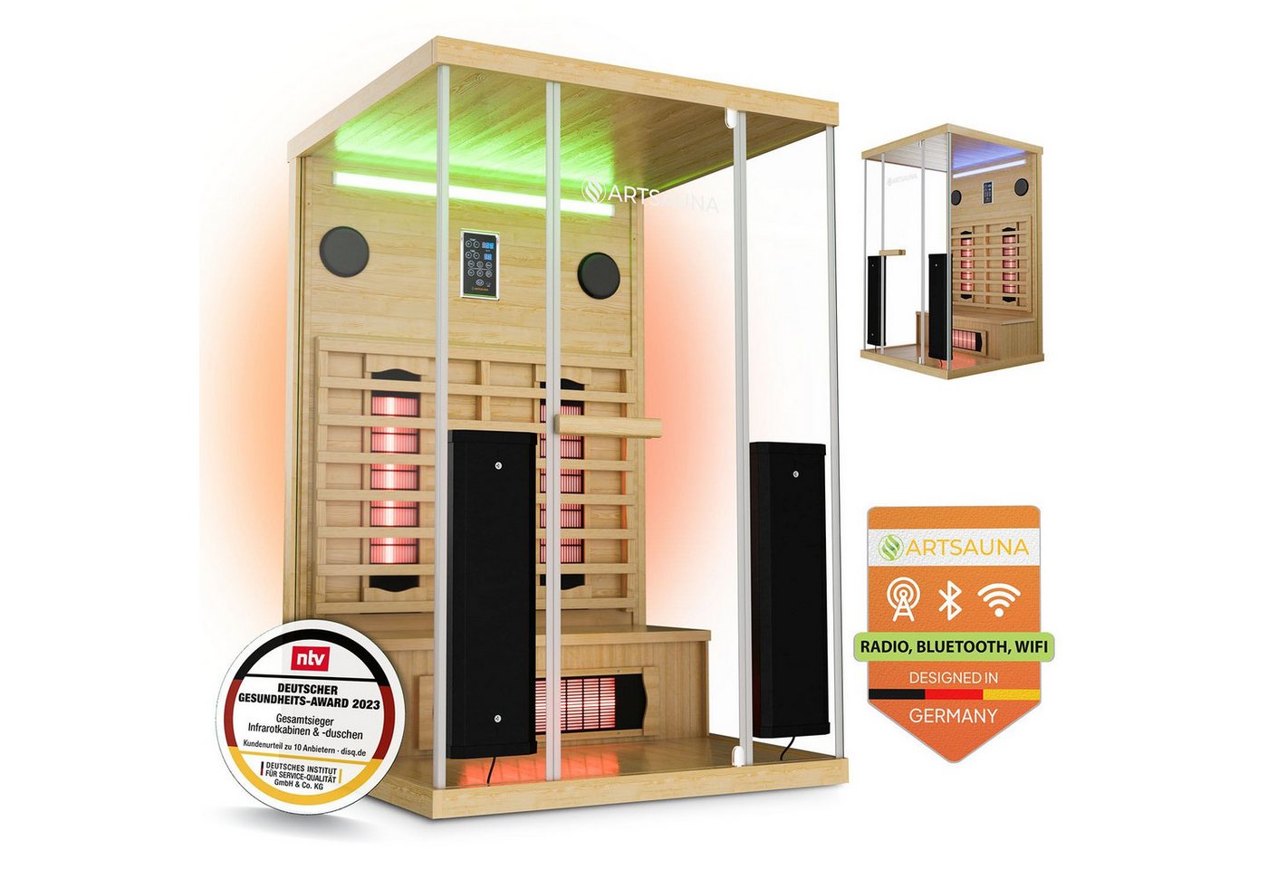 Artsauna Infrarotkabine Göteborg, (1-St) Vollspektrumstrahler, Platz für 2 Personen, Inkl. LED, Bluetooth & Co von Artsauna