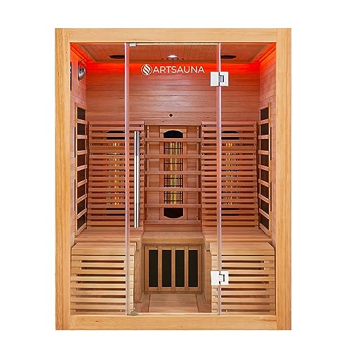 Artsauna Infrarotkabine Helsinki 150 - Infrarotsauna 150x150 cm mit Dual-Technologie, LED-Farblichttherapie & 2 Liegen für 3 Personen - Wärmekabine von Artsauna