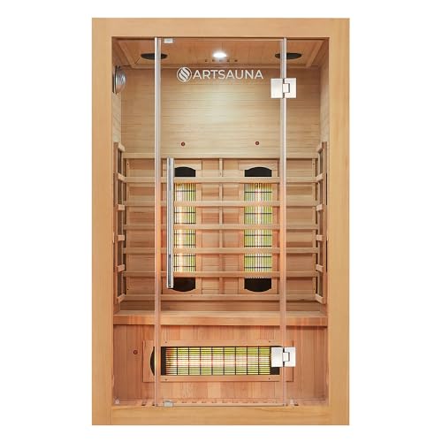 Artsauna Infrarotkabine Kiruna120 mit 5 Vollspektrum- & 3 Flächenstrahler, 2 Personen, 120 x 105 x 190 cm, LED Farblicht & Glastür, Infrarotsauna Sauna von Artsauna