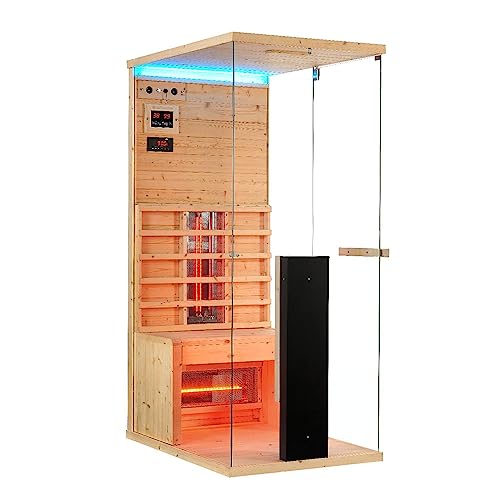 Artsauna Infrarotkabine Kolari 80 mit 3 Vollspektrumstrahler, 1 Person, 80x110x190 cm, LED Farblicht & Glasfront, Sound System, Infrarotsauna Sauna von Artsauna