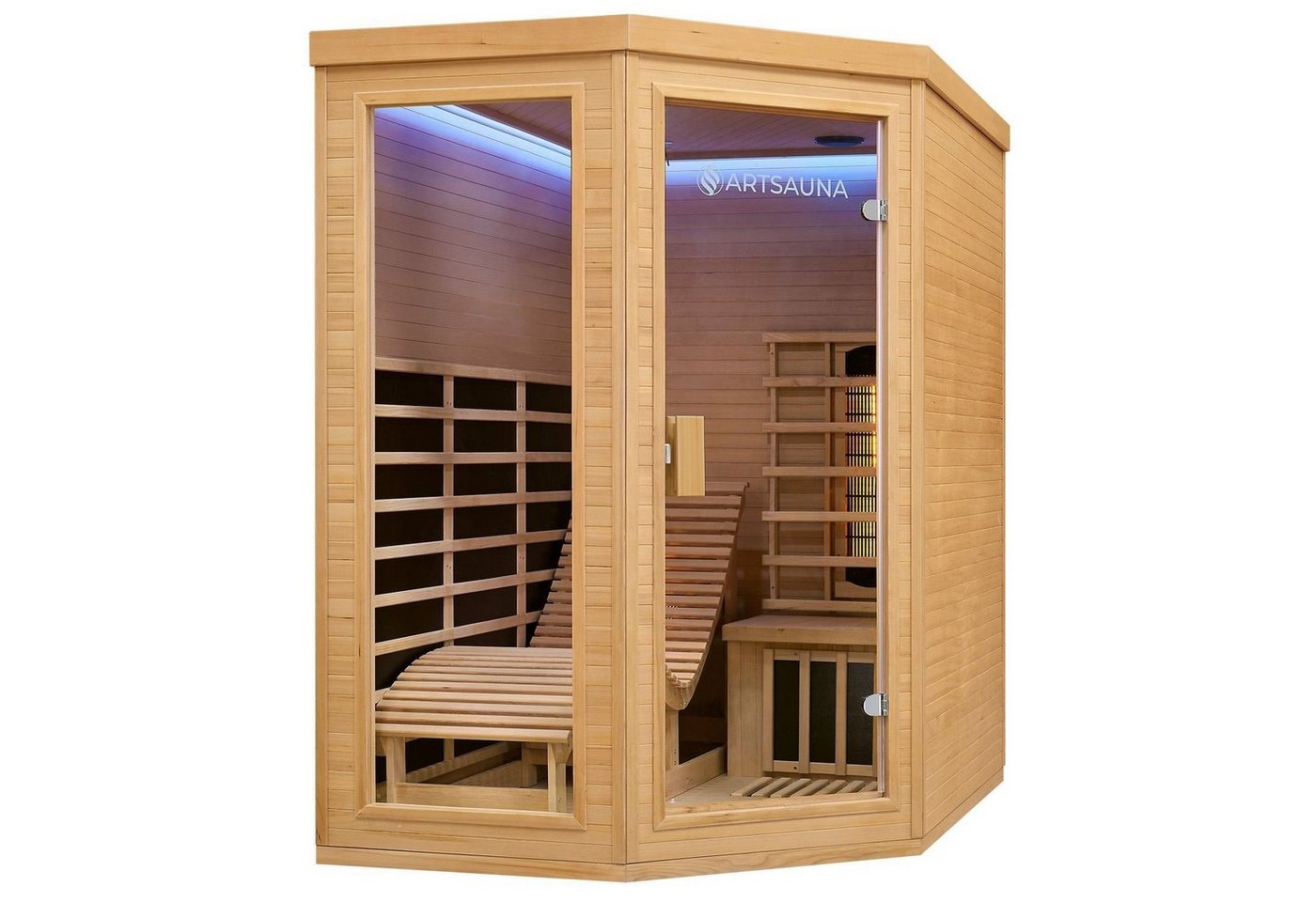 Artsauna Infrarotkabine Kolding Triplex-Heizsystem, für 2 Personen, Hemlock-Holz, Ionisator, HiFi-System, LED-Farblicht von Artsauna