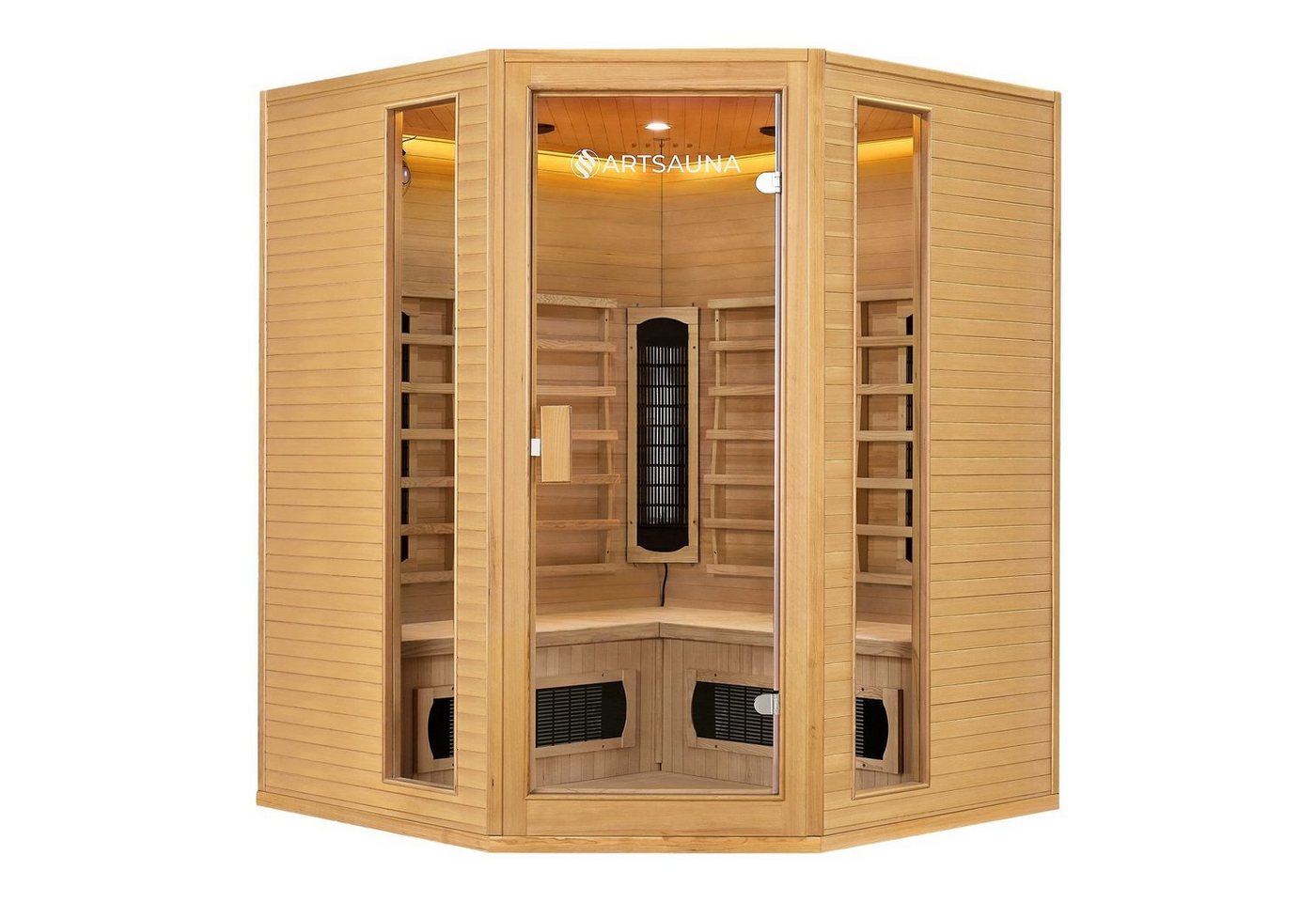 Artsauna Infrarotkabine Nyborg E150K Dual Technologie, für 4 Personen, Hemlock-Holz, HiFi-System, Ionisator, LED-Farblicht von Artsauna