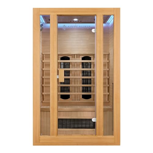 Artsauna Infrarotkabine Nyborg S120K Keramikstrahler & Hemlockholz, 2 Personen, 120 x 105 x 190 cm, LED Farblicht & Glastür, Infrarotsauna Sauna von Artsauna