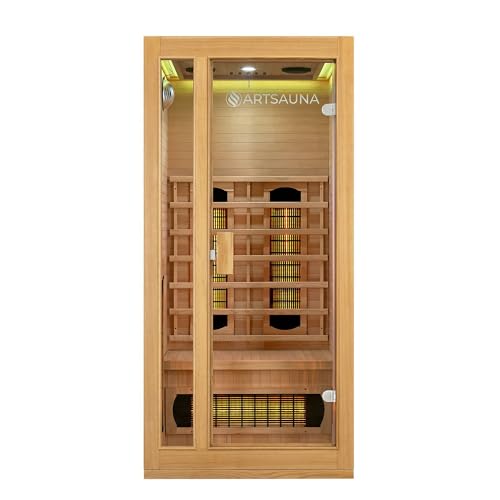 Artsauna Infrarotkabine Nyborg S90V - Infrarotsauna Vollspektrumstrahler, LED-Farblicht & große Glastür - Wärmekabine für 1 Person 90x90 cm von Artsauna