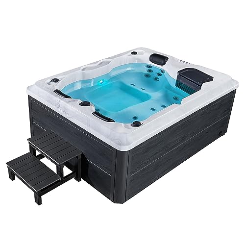 Artsauna Outdoor Whirlpool Oasis mit Treppe - Spa mit Massagedüsen, LED-Beleuchtung, 2 Filter, Abdeckung, Pumpe - Whirlpool Winterfest & beheizbar von Artsauna