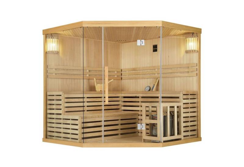 Artsauna Sauna Espoo200 Premium, 50 mm, für 5 Personen, Hemlock Holz, Harvia Ofen, Sanduhr, Thermo-Hygrometer von Artsauna