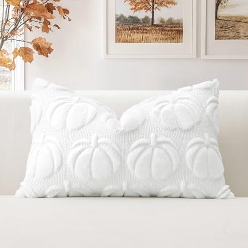 Artscope 1er Set Wolle Kürbis Kissenbezug Weicher Plüsch Kurzer Wollsamt Dekokissenbezüge Herbst Kissenhülle Sofakissen Herbstdeko für Sofa Schlafzimmer Halloween Weiß, 40x60cm von Artscope