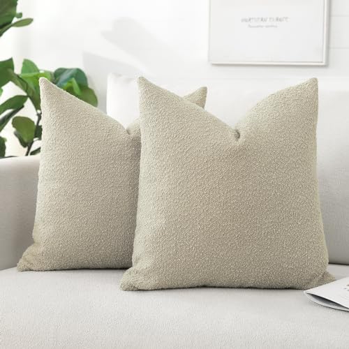 Artscope 2er Set Boucle-Kissenbezügen Einfarbig Wurfkissenbezug Moderne Dekokissen Kissenhülle Set Kissen Fall für Sofa Auto Schlafzimmer Zuhause Dekor 40x40cm, Haferflocken von Artscope