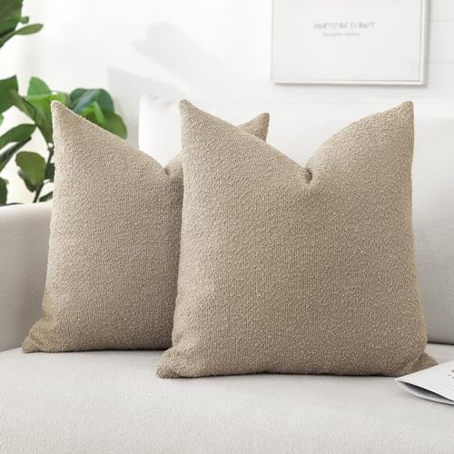 Artscope 2er Set Boucle-Kissenbezügen Einfarbig Wurfkissenbezug Moderne Dekokissen Kissenhülle Set Kissen Fall für Sofa Auto Schlafzimmer Zuhause Dekor 40x40cm, Kamel von Artscope