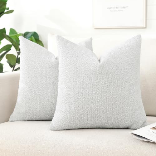 Artscope 2er Set Boucle-Kissenbezügen Einfarbig Wurfkissenbezug Moderne Dekokissen Kissenhülle Set Kissen Fall für Sofa Auto Schlafzimmer Zuhause Dekor 50x50cm, Silberfrost von Artscope